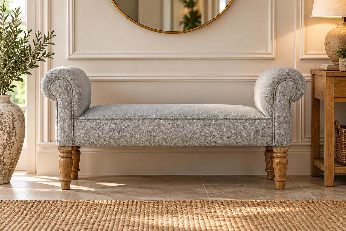 Handcrafted Grey Tweed Bench