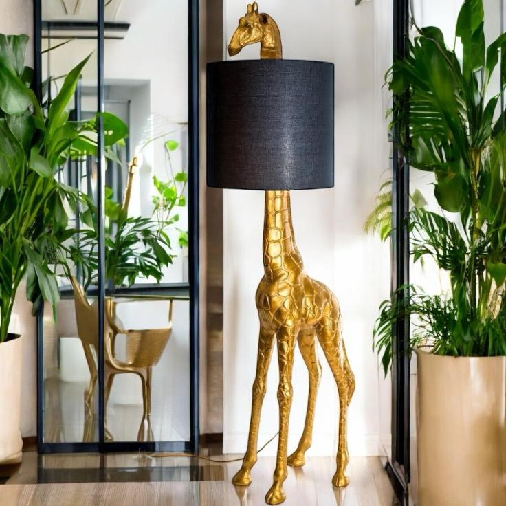 Golden Giraffe Floor lamp with black shade