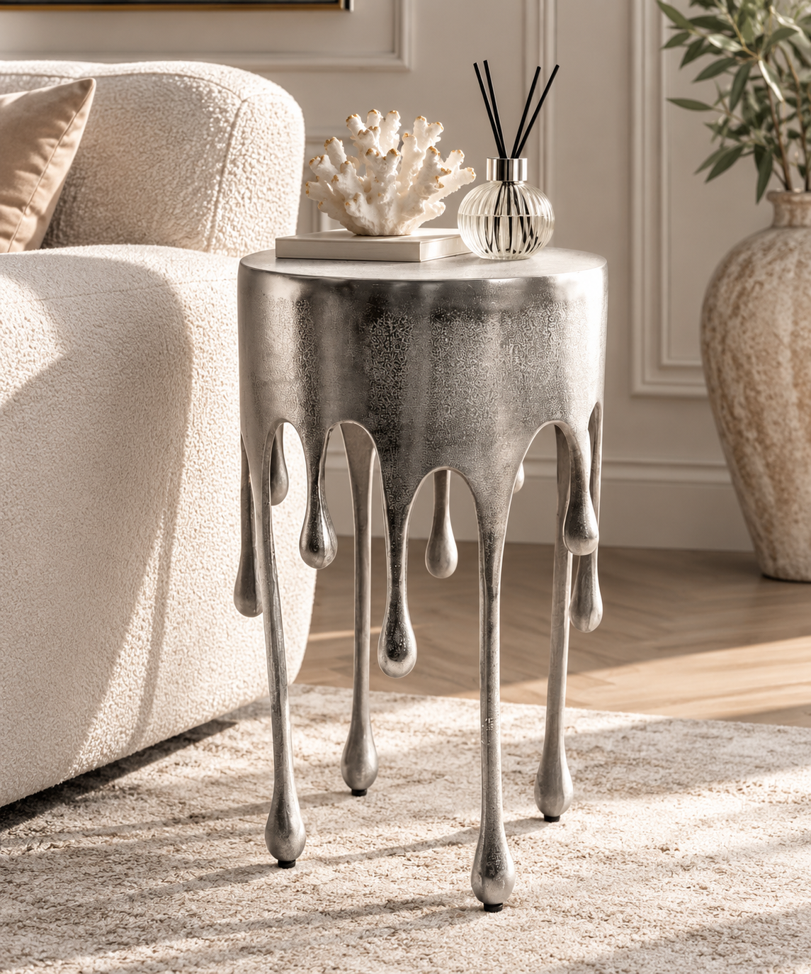 Luxury Silver Drip Side Table – Sculptural Statement Furniture