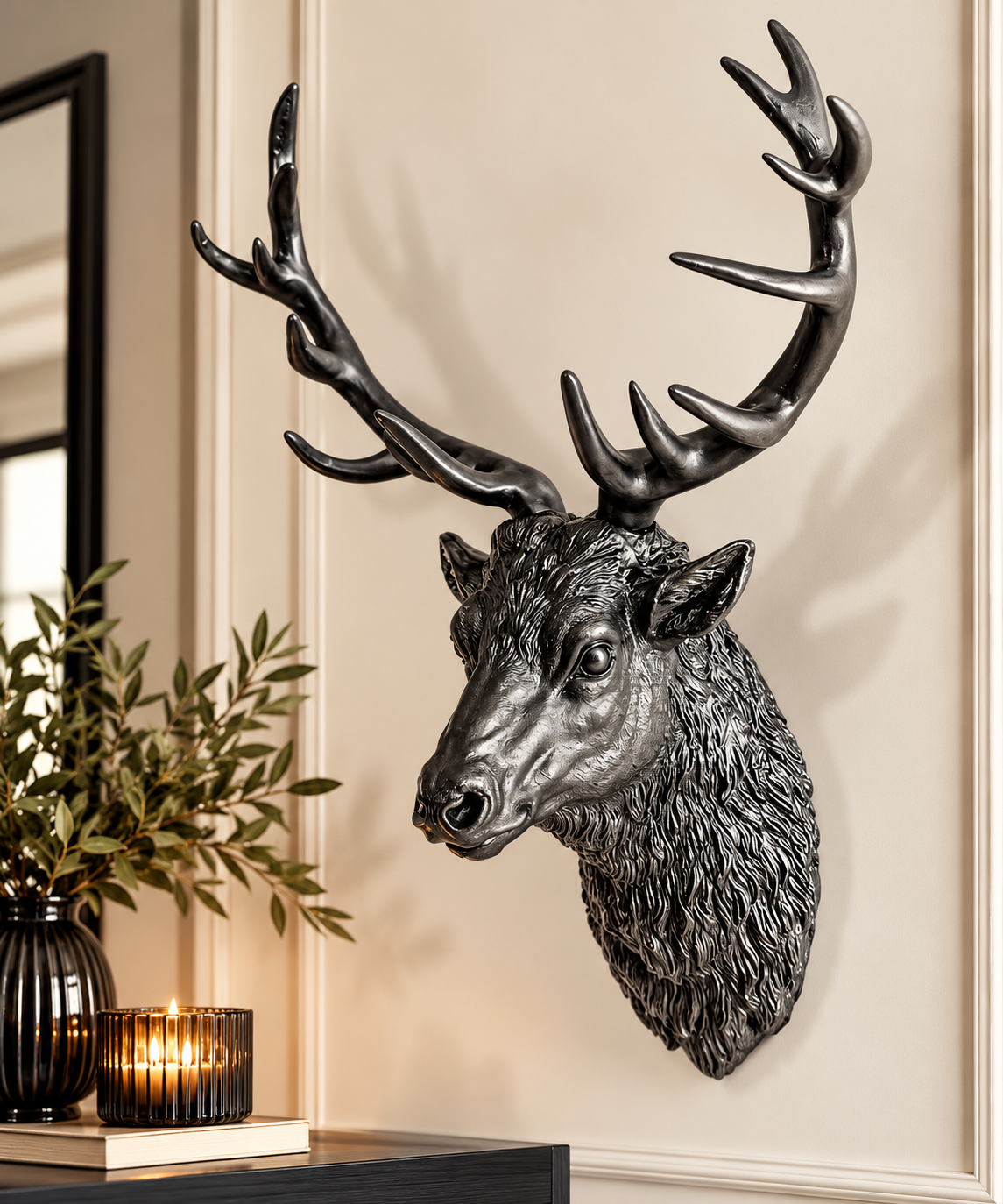 Large Black Stag Head Wall Sculpture – Statement Animal Wall Decor