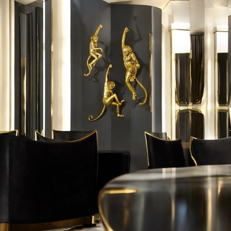 Monkey wall sculptures Set of 3 - Gold
