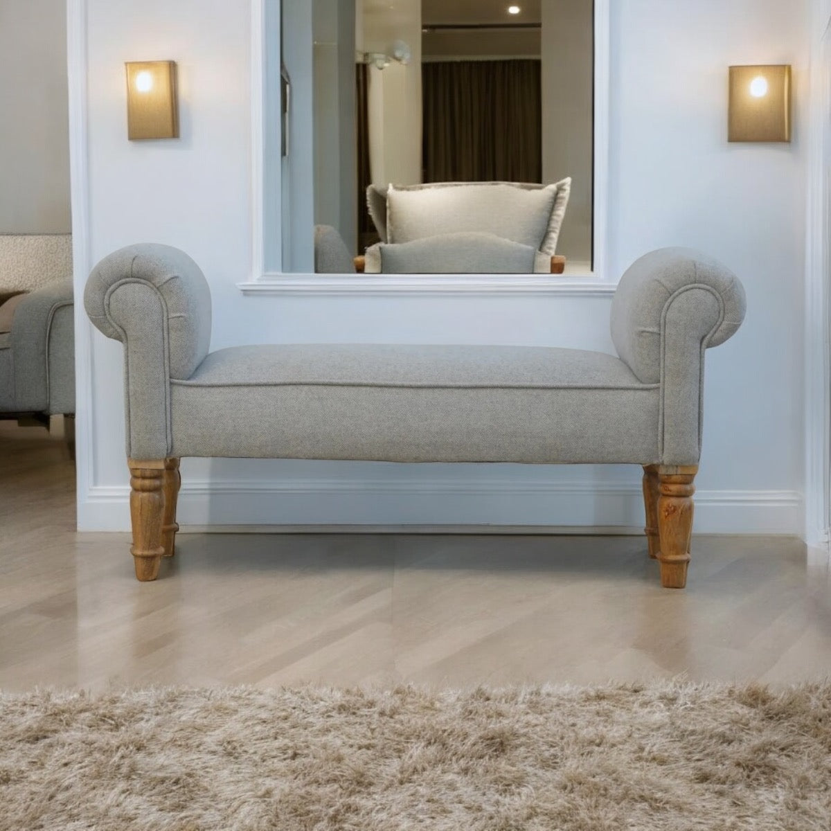 Grey Tweed fabric bench - Pre - Order only