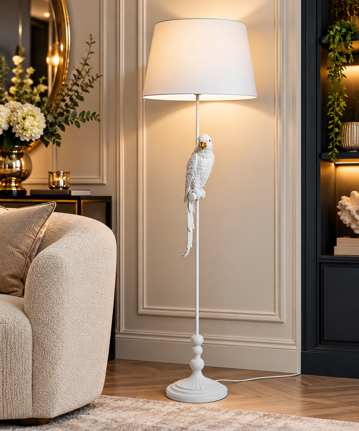 Luxury White Parrot Floor Lamp – Statement Bird Lighting