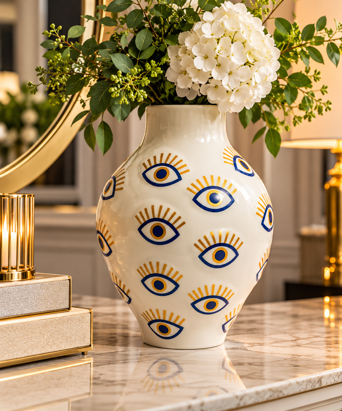 Luxury Eye Ceramic Vase – Large Blue & Gold Statement Vase