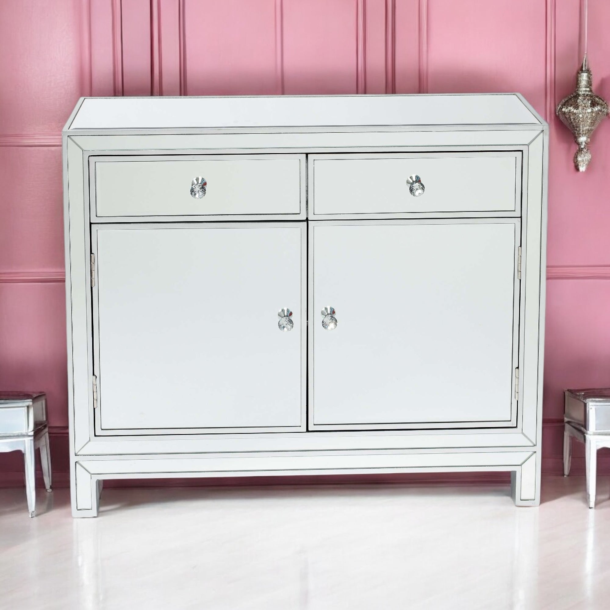 Mirror sideboard Cabinet - Small Slimline - Silver Finish