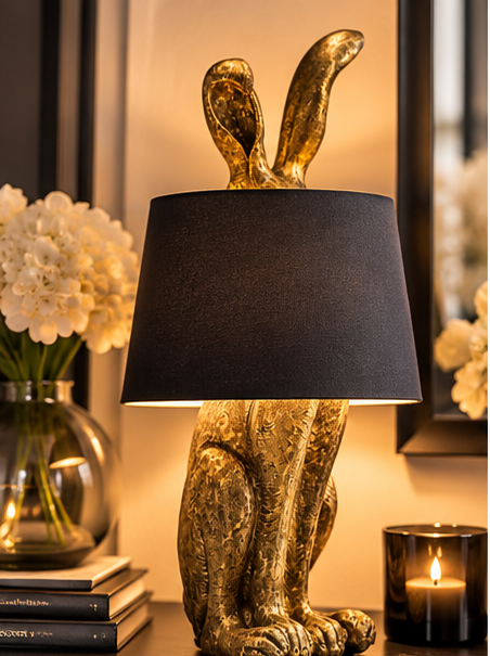 Gold Rabbit Ears Table Lamp – Large Antique Gold Statement Lamp