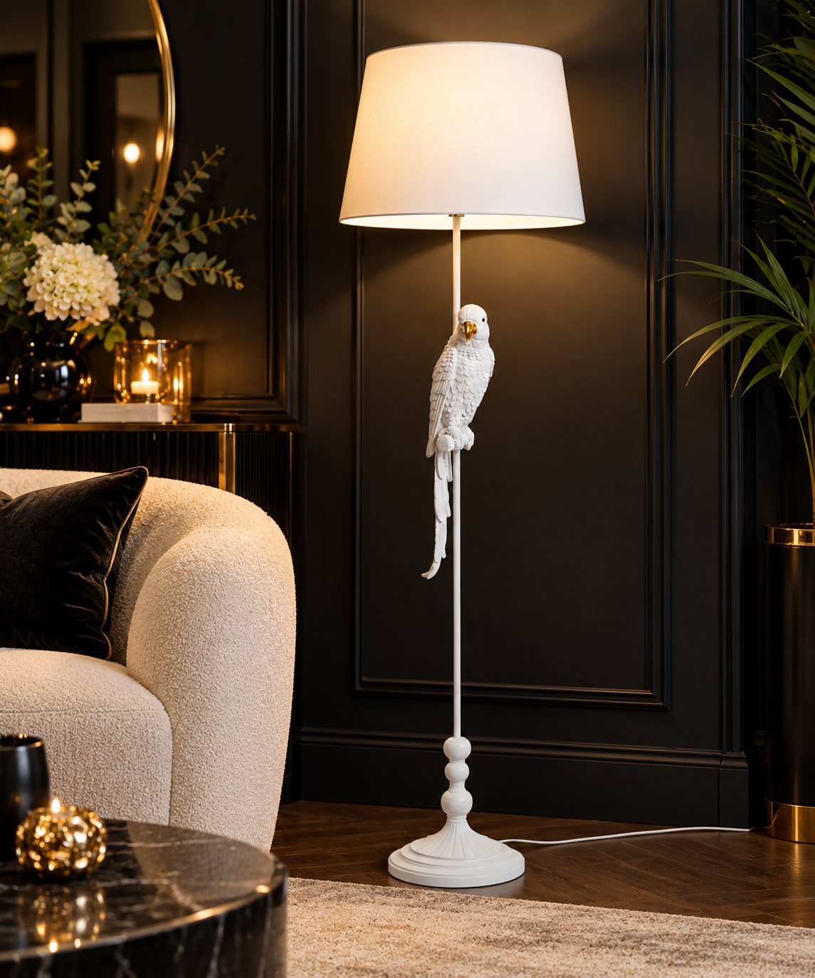 Luxury White Parrot Floor Lamp – Statement Bird Lighting