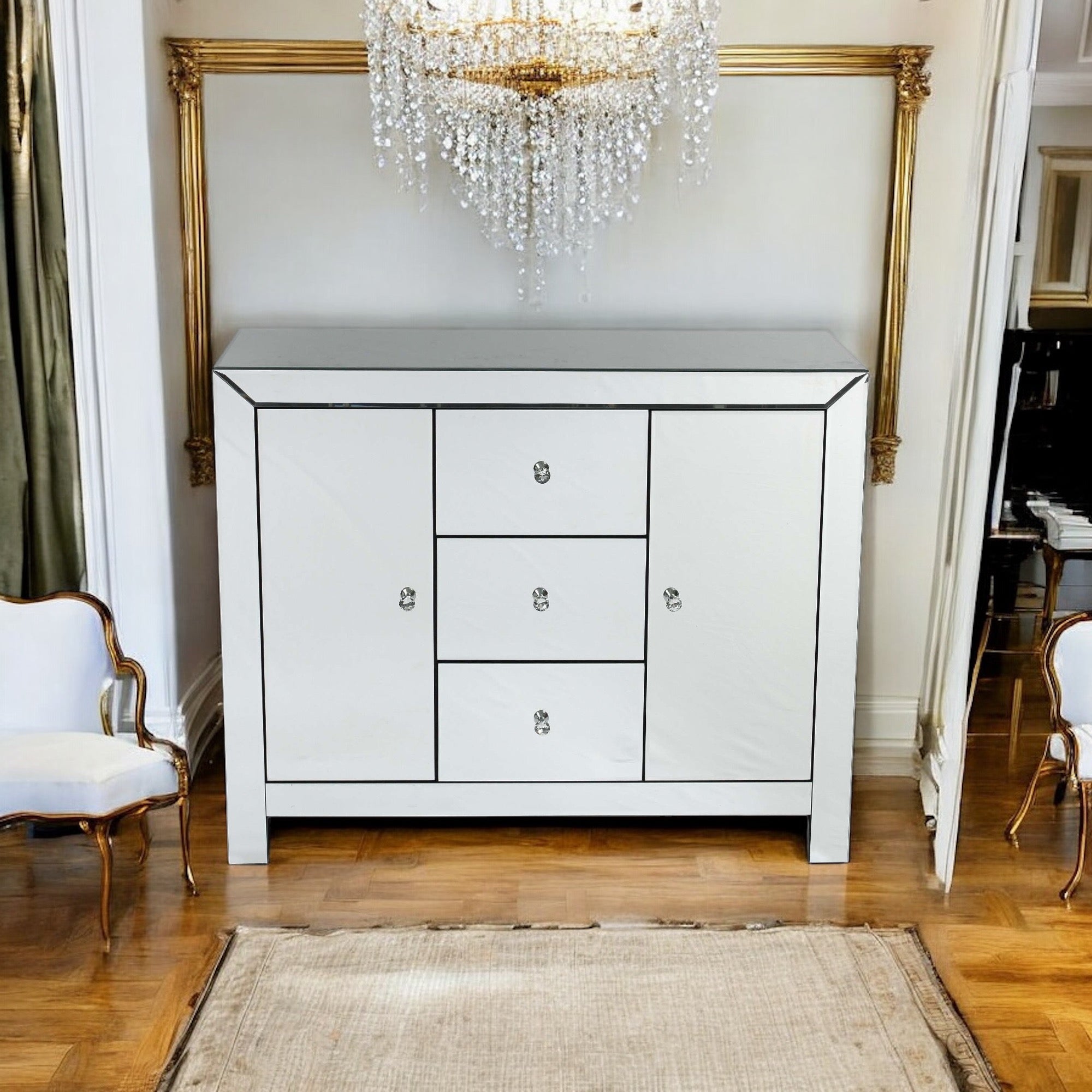Mirror sideboard Cabinet - Silver Finish