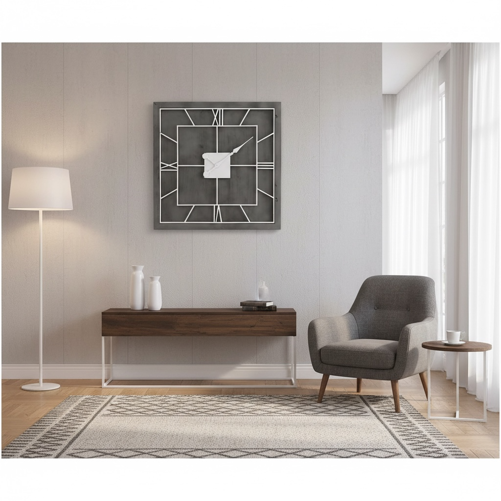large Square Grey Wall Clock