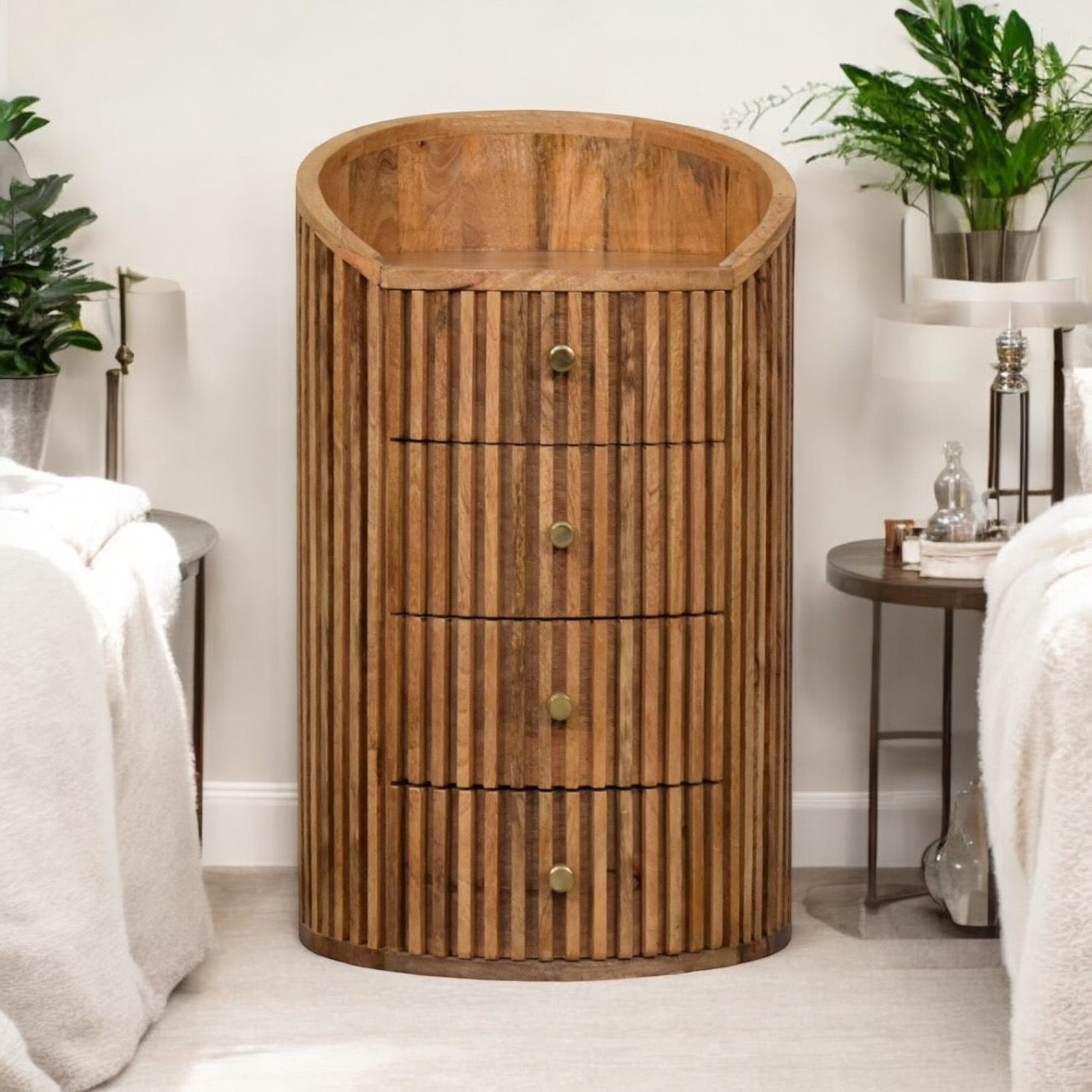 Bedside Table - Ridged Nordic Tallboy Style