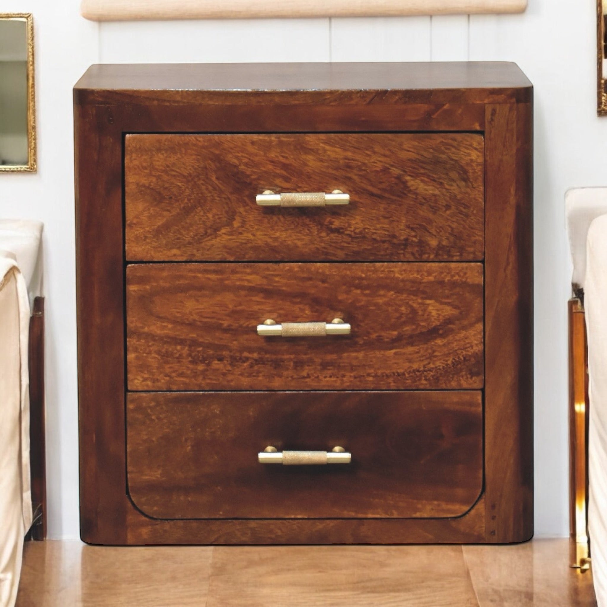 Bedside Table - T-Bar Chestnut oak 3 Drawer