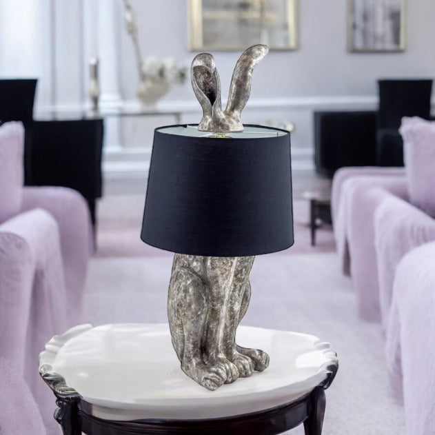 Silver Rabbit Ears Lamp with Black Shade