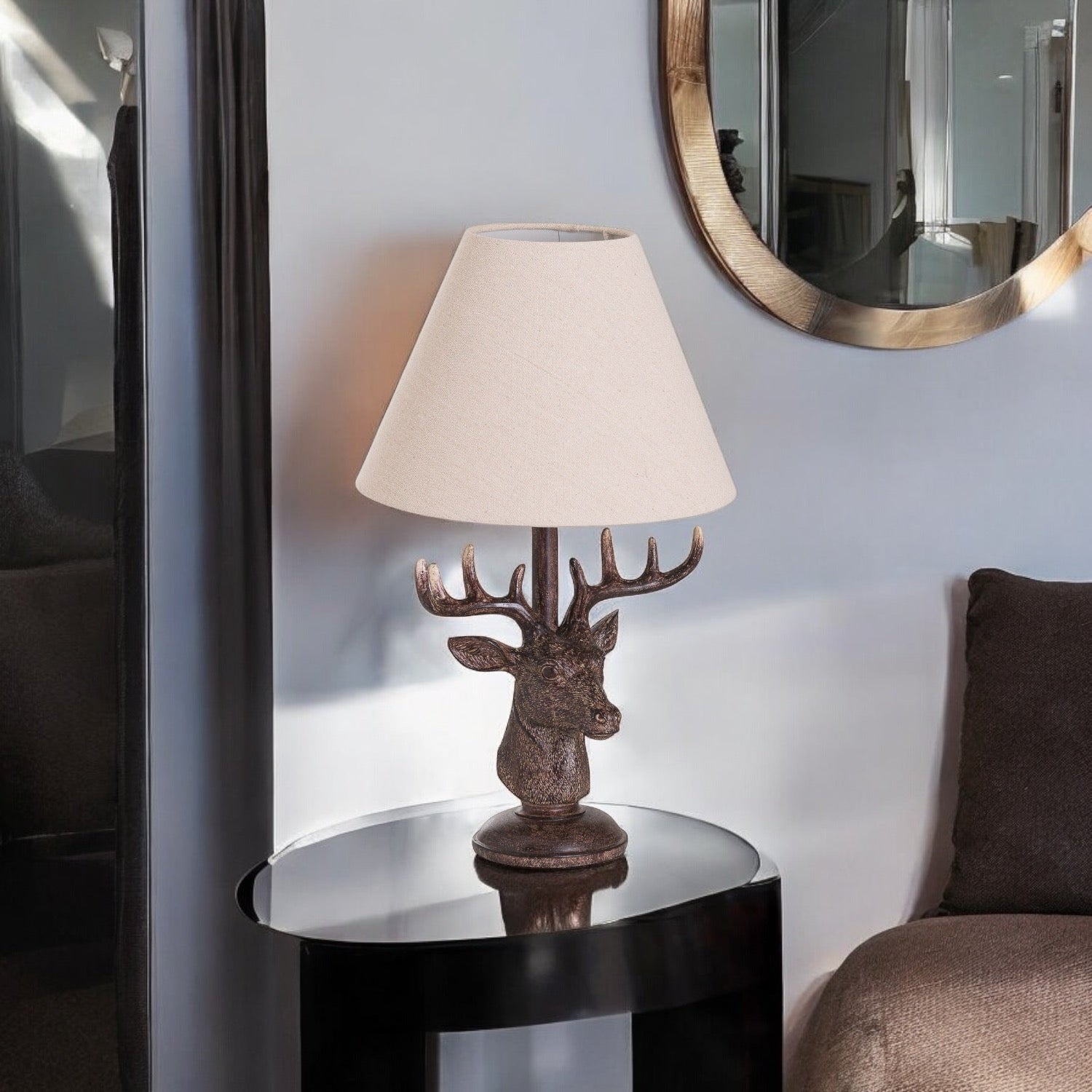 Stag head Table Lamp - Linen Shade