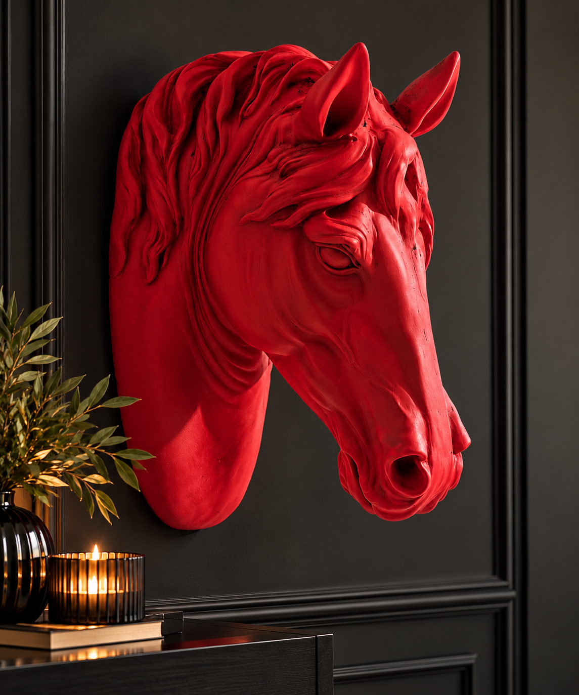 Magenta Pink Horse Head Wall Sculpture – Statement Animal Wall Decor