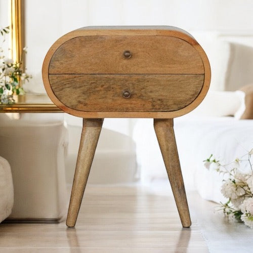 Curved bedside Table - Light Oak Pre Order Item**