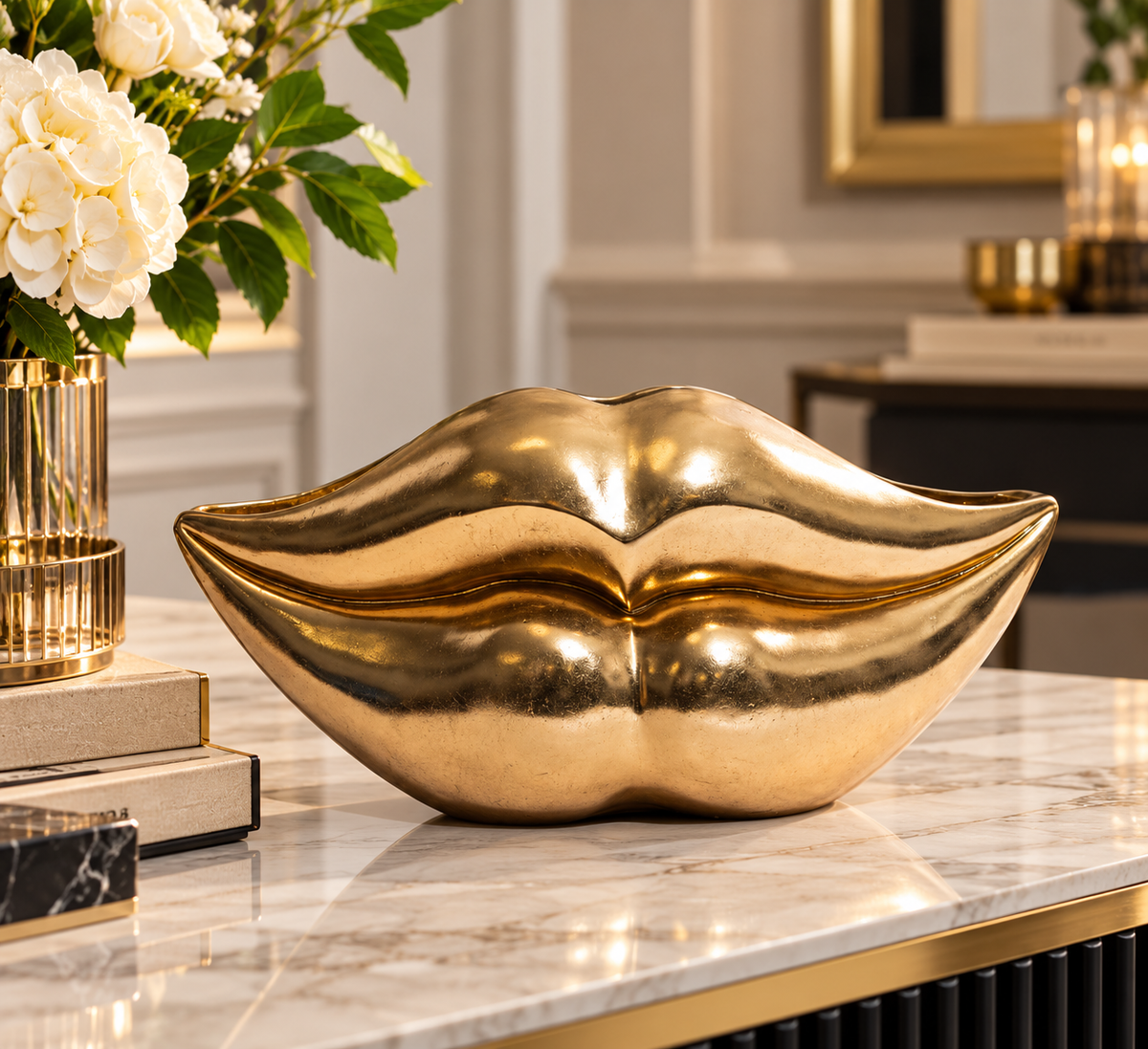 Luxury Gold Lips Planter – Extra Large Statement Decorative Vase