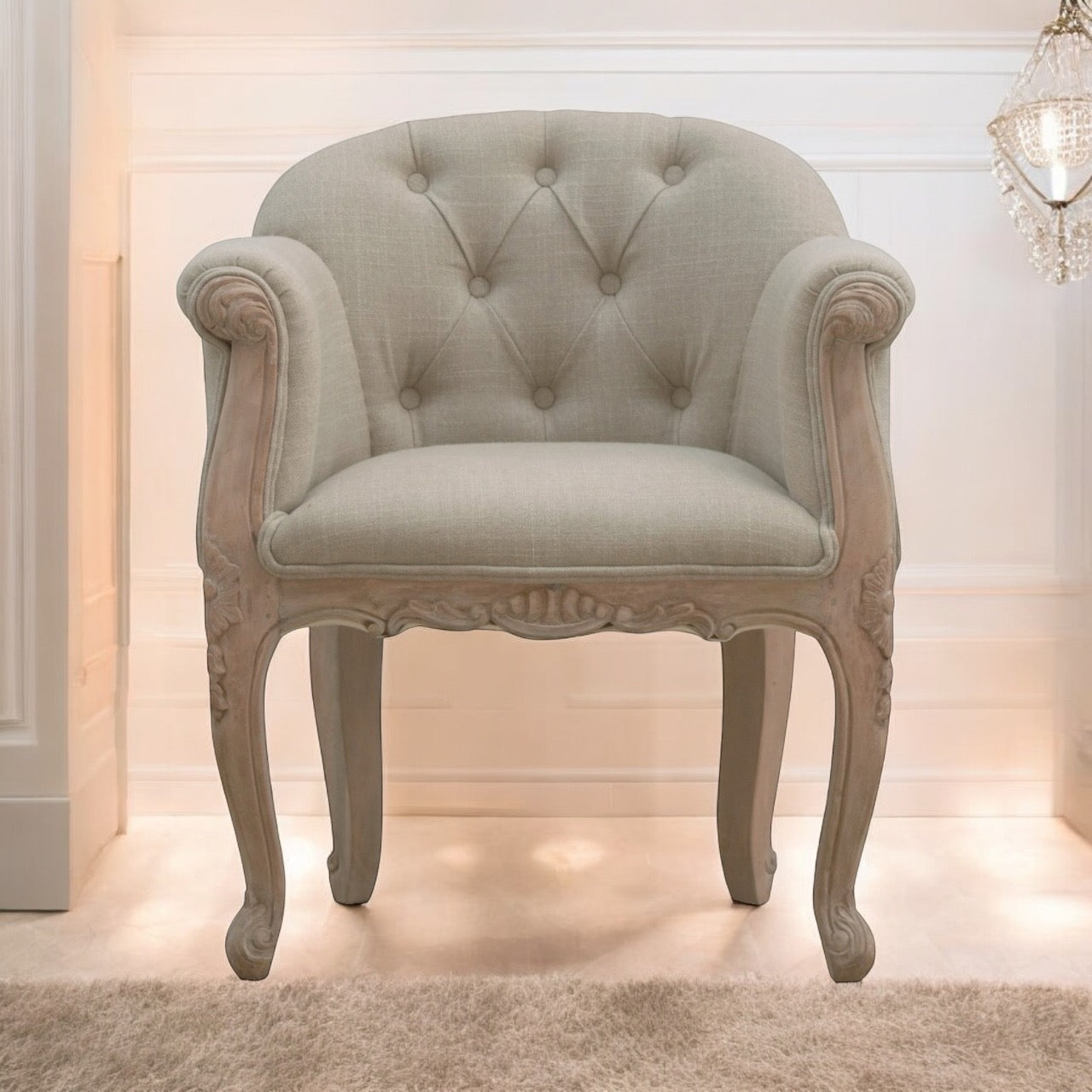 French Style Linen vintage Chair