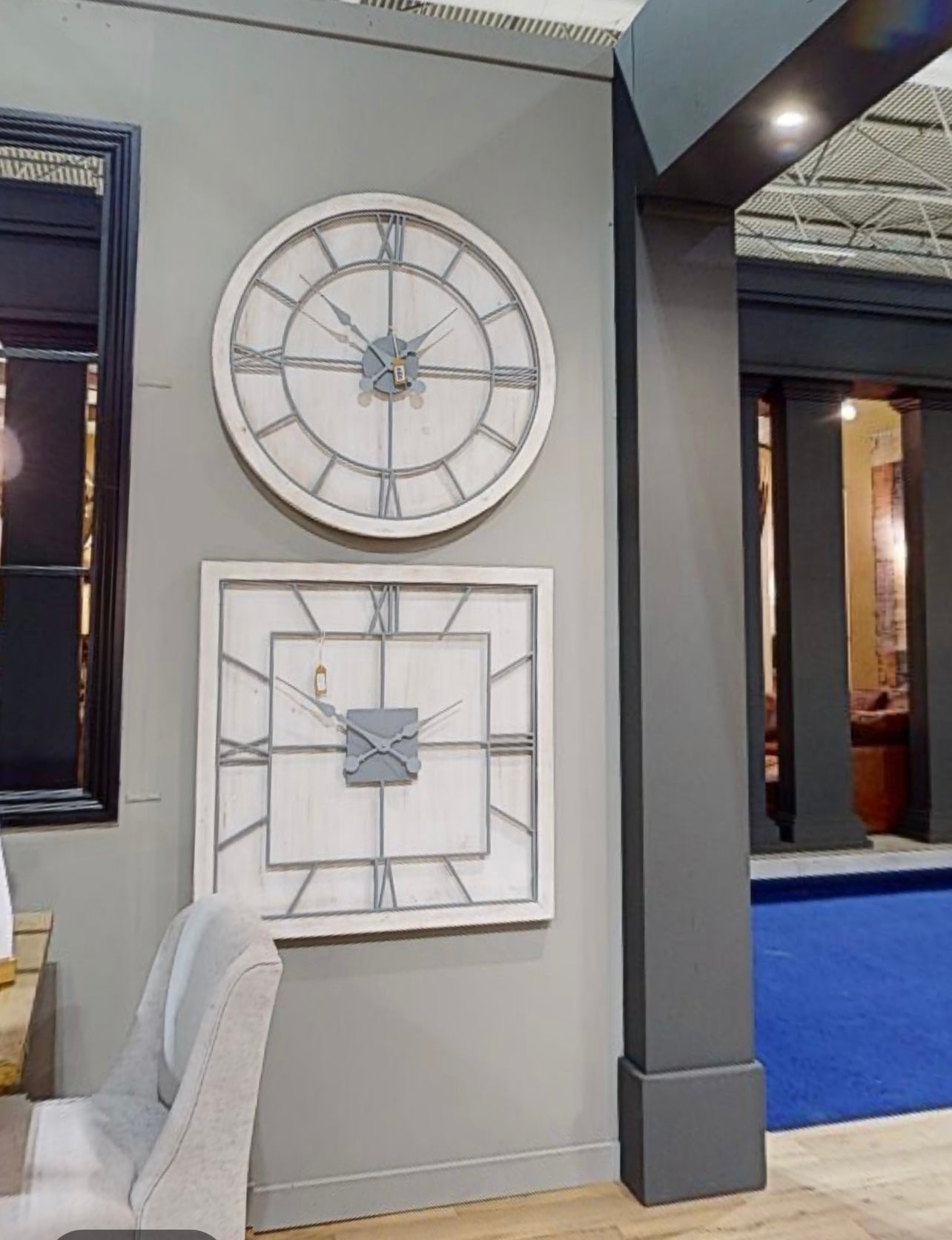 large square white wooden clock