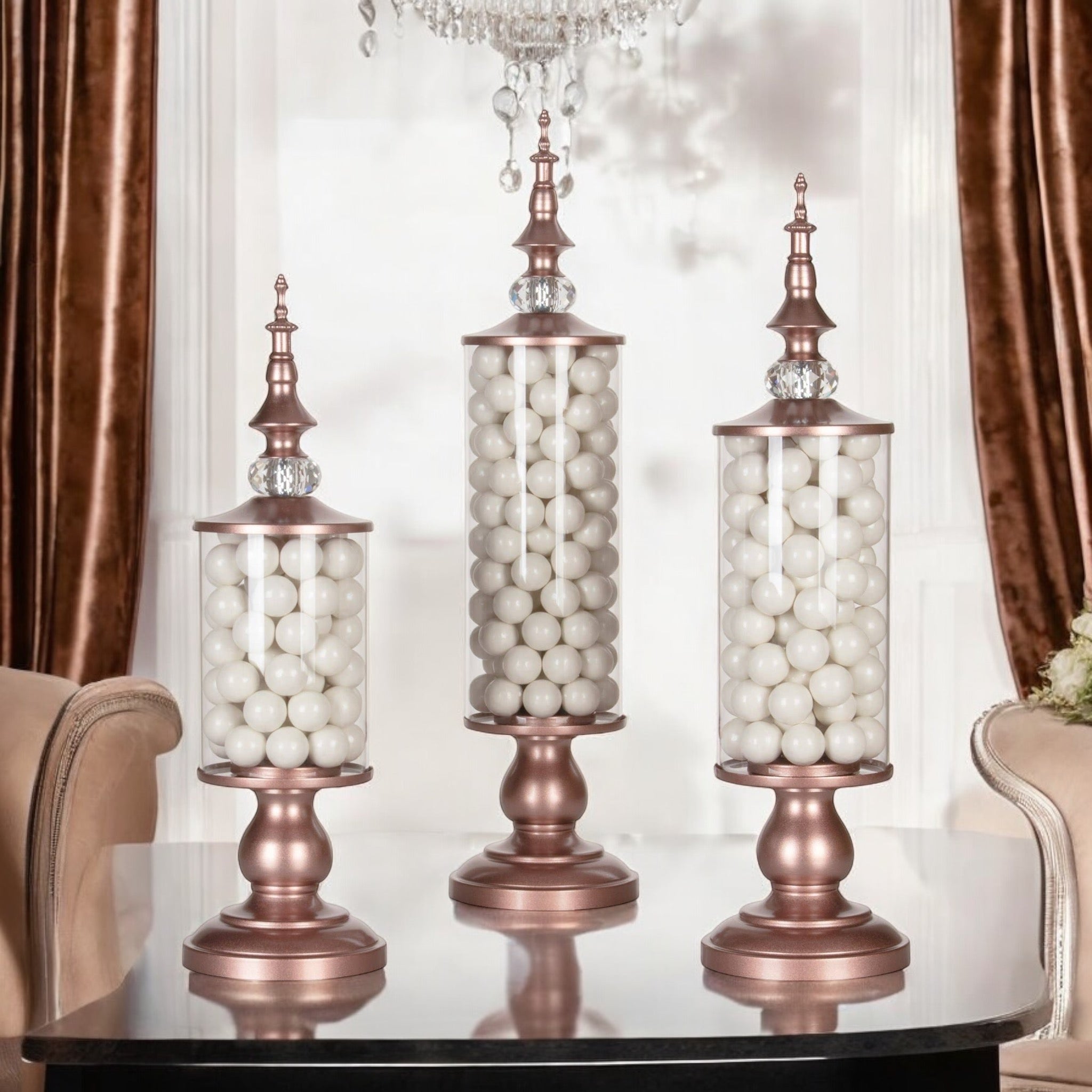 Set of Rose Gold Crystal Stands