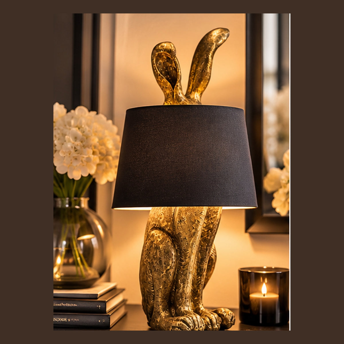 Gold Rabbit Ears Table Lamp – Large Antique Gold Statement Lamp