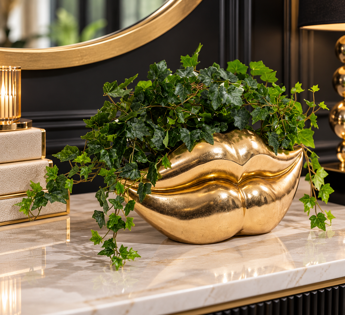 Luxury Gold Lips Planter – Extra Large Statement Decorative Vase