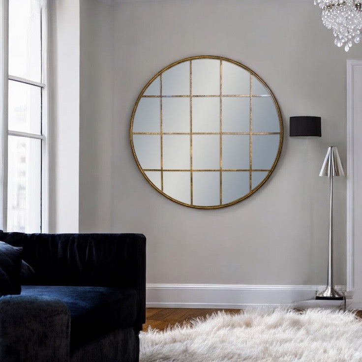 Large Circular Window Mirror - Brass