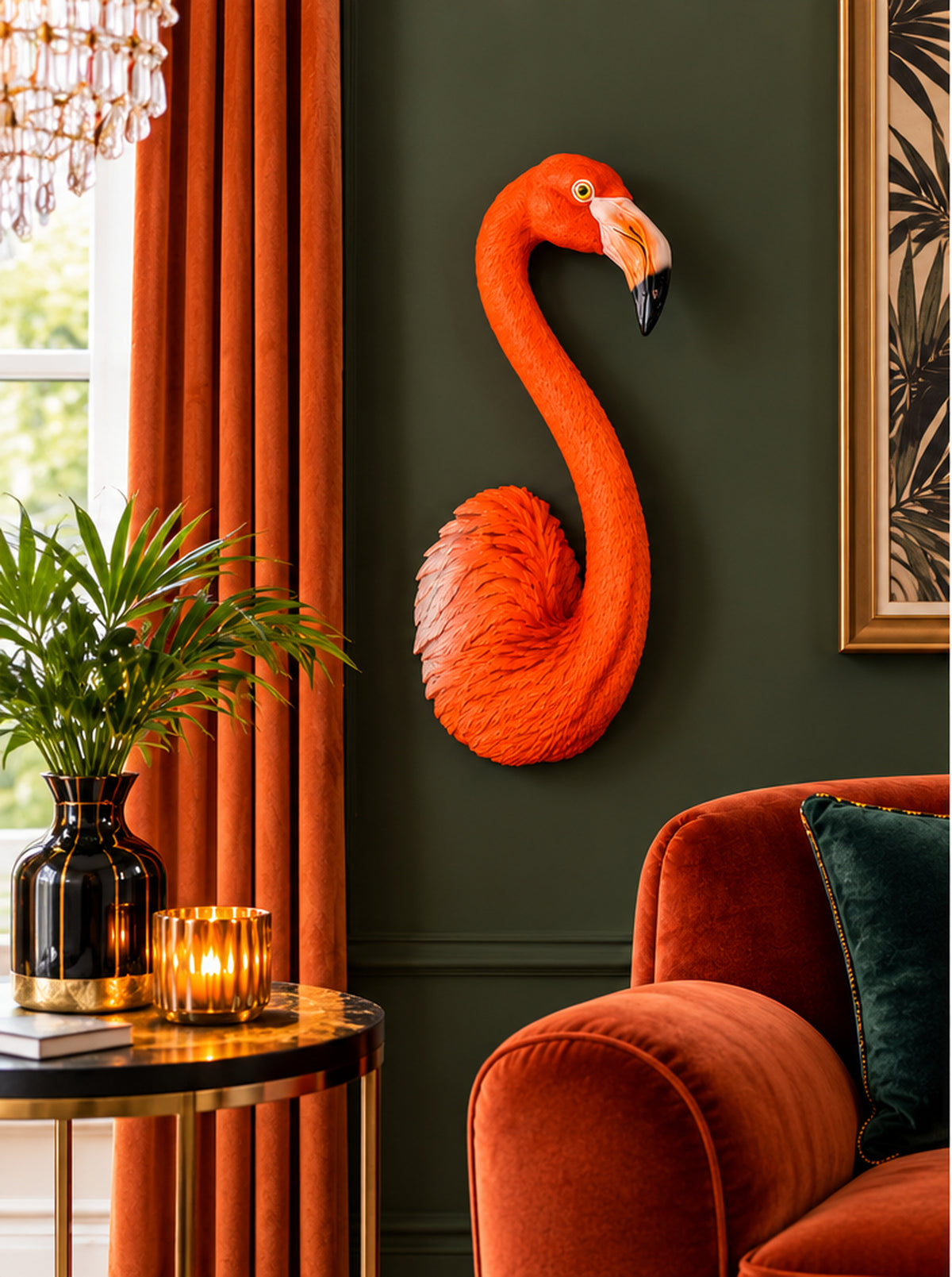 Orange Flamingo Wall Sculpture – Large Statement Wall Décor”