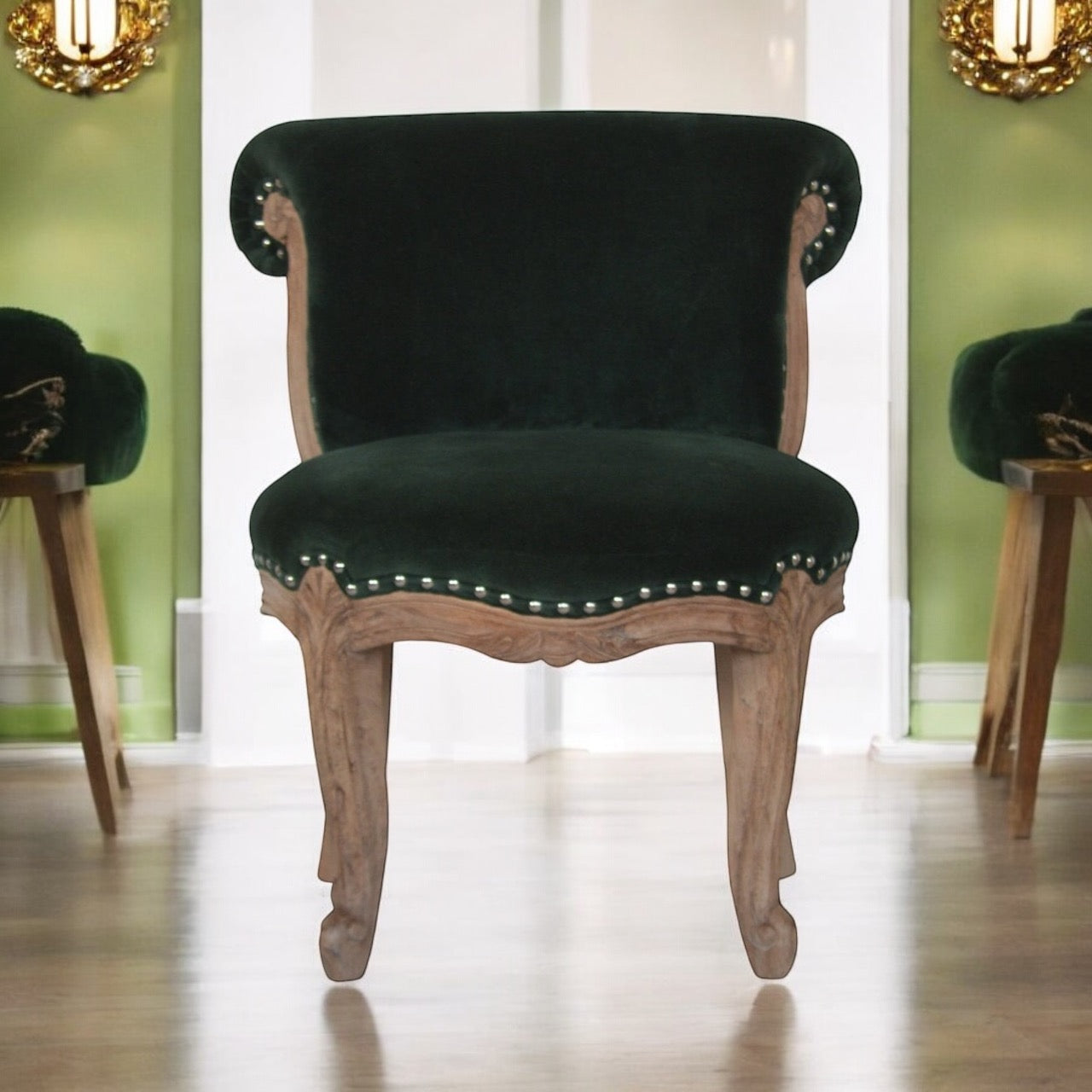 Green velvet studded chair