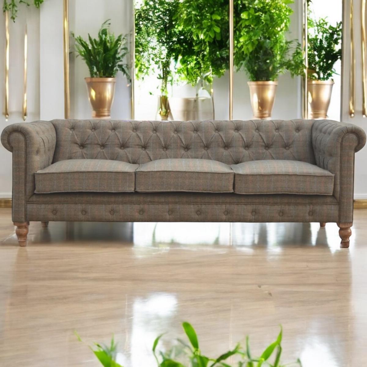 Multi Tweed triple seater Sofa Chesterfield style - Pre Order Only