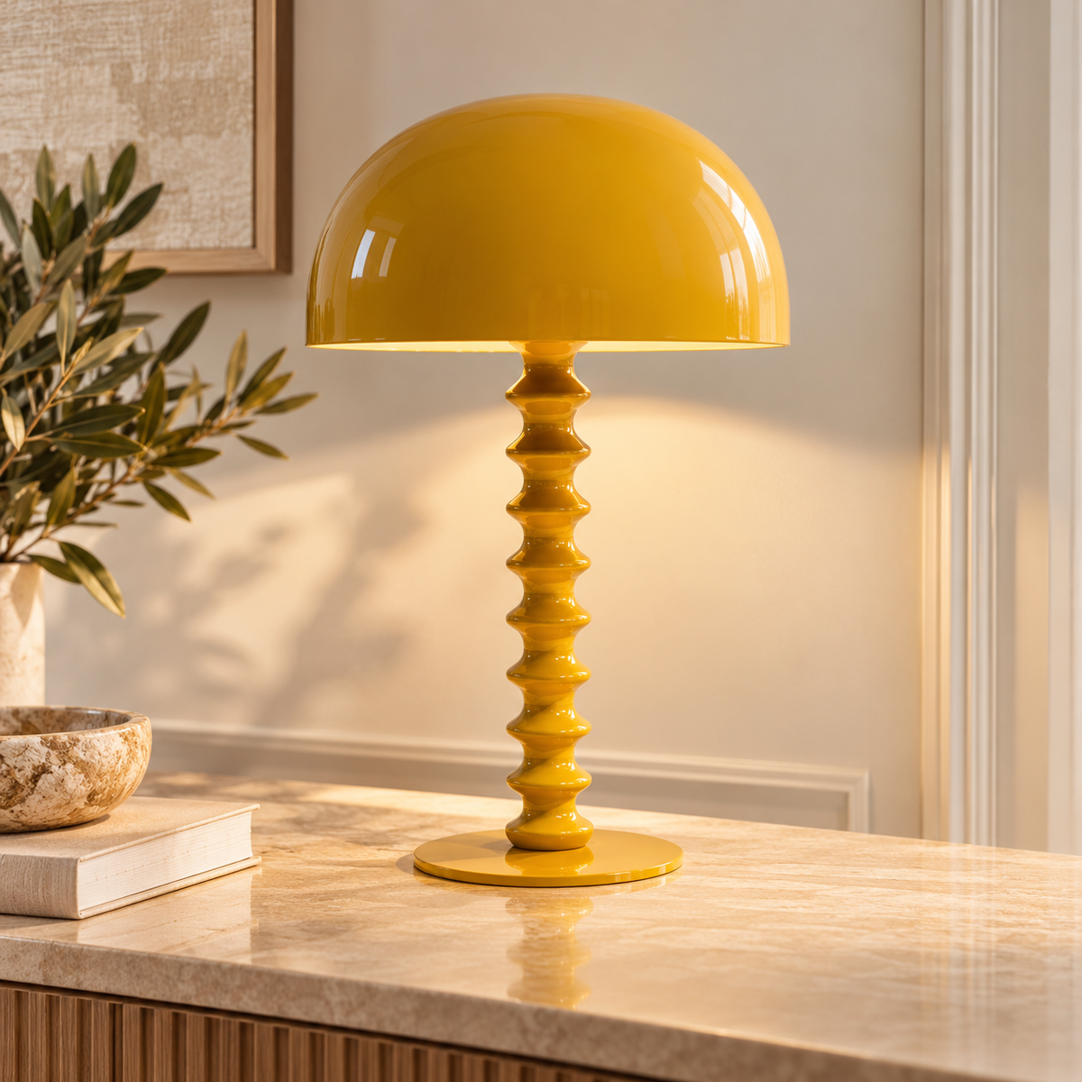 Mustard Yellow Mushroom Table Lamp – Modern Sculptural Statement Lighting