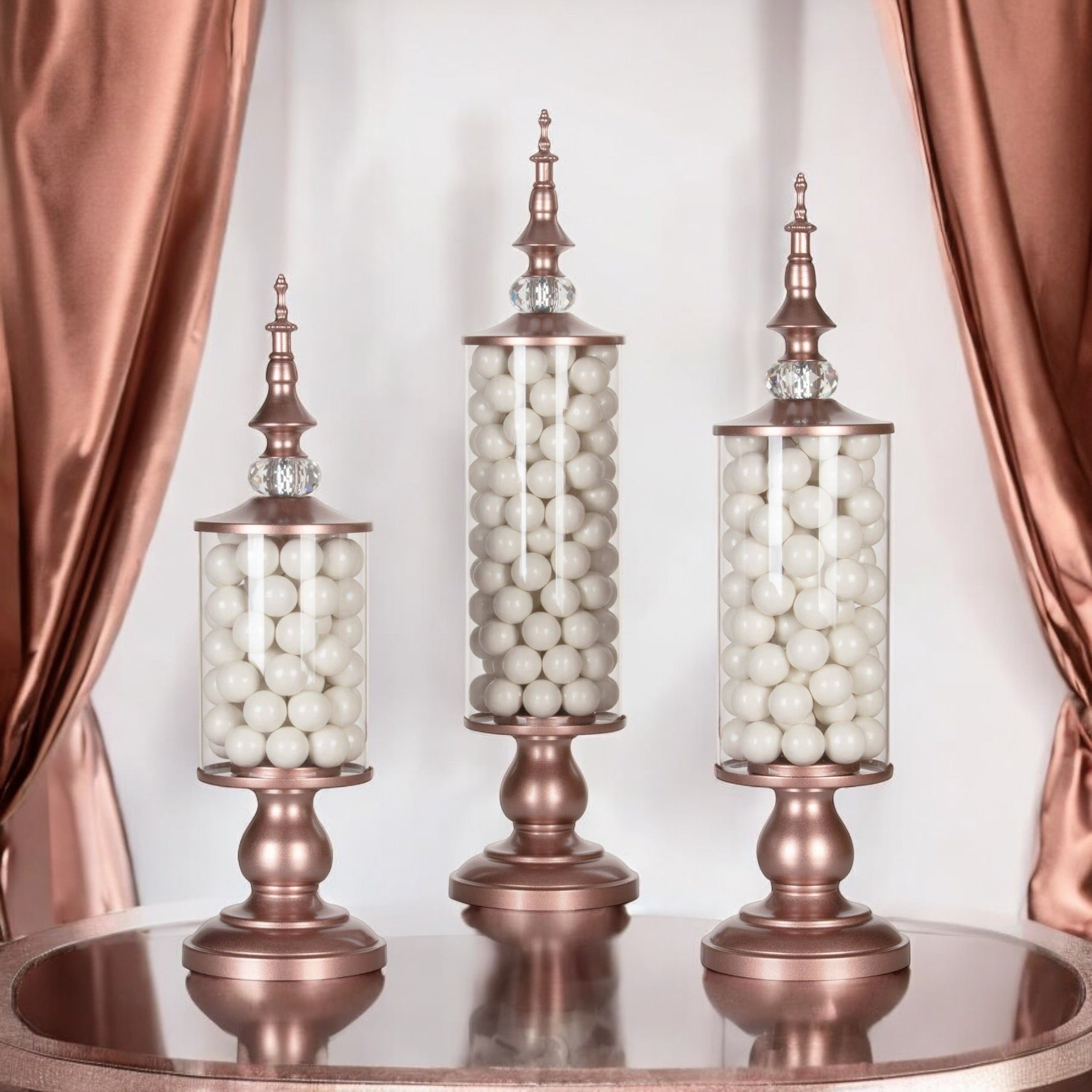 Set of Rose Gold Crystal Stands