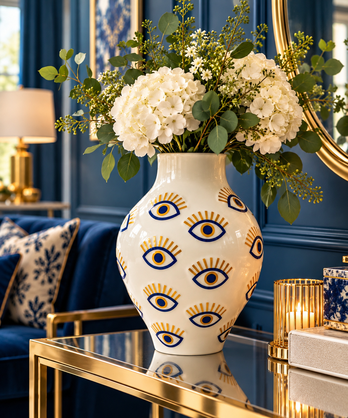 Luxury Eye Ceramic Vase – Large Blue & Gold Statement Vase