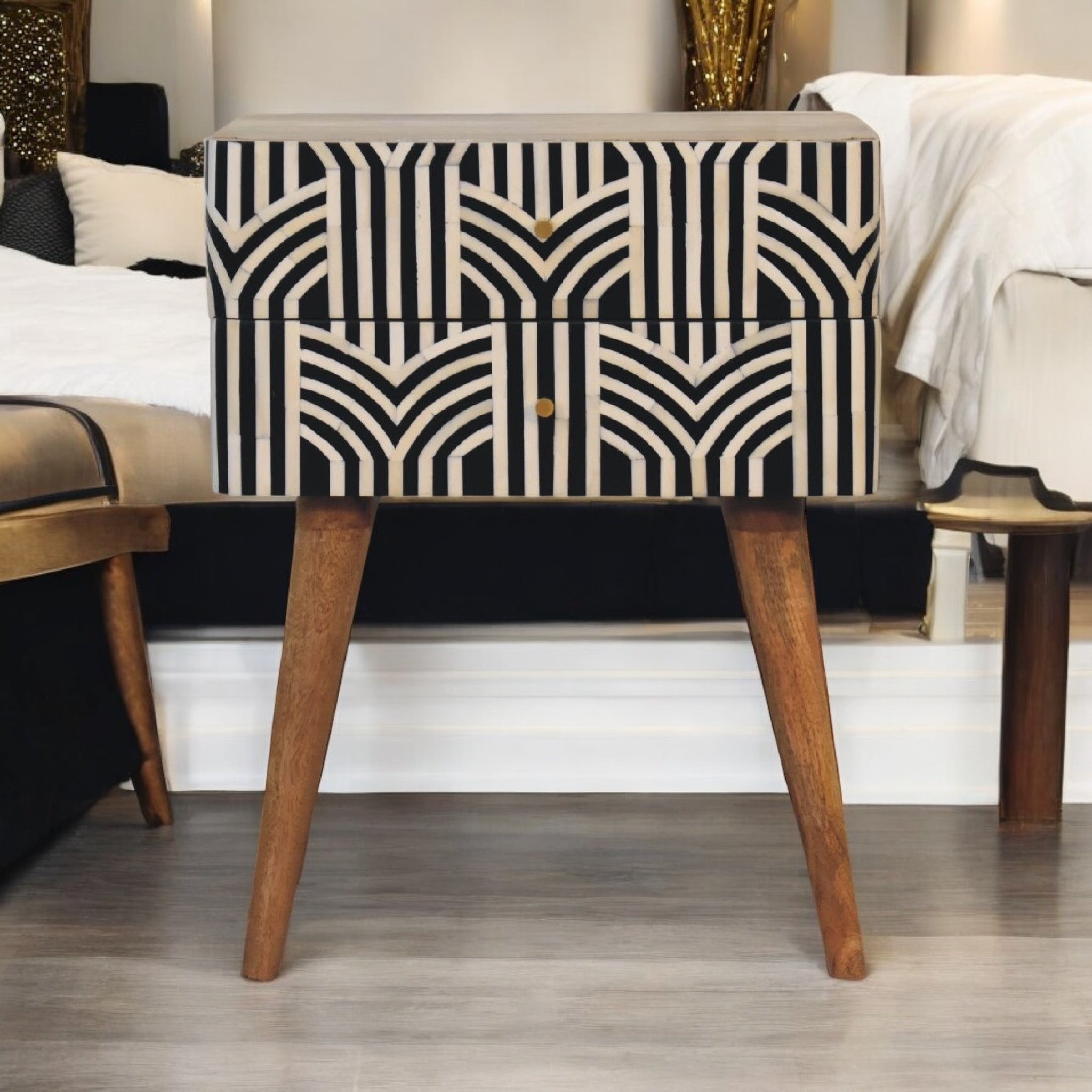 Monochrome Boho bedside table - Pre order Item*