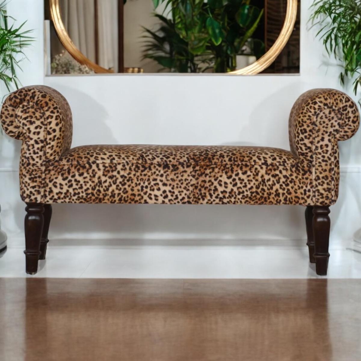 Leopard velvet bench