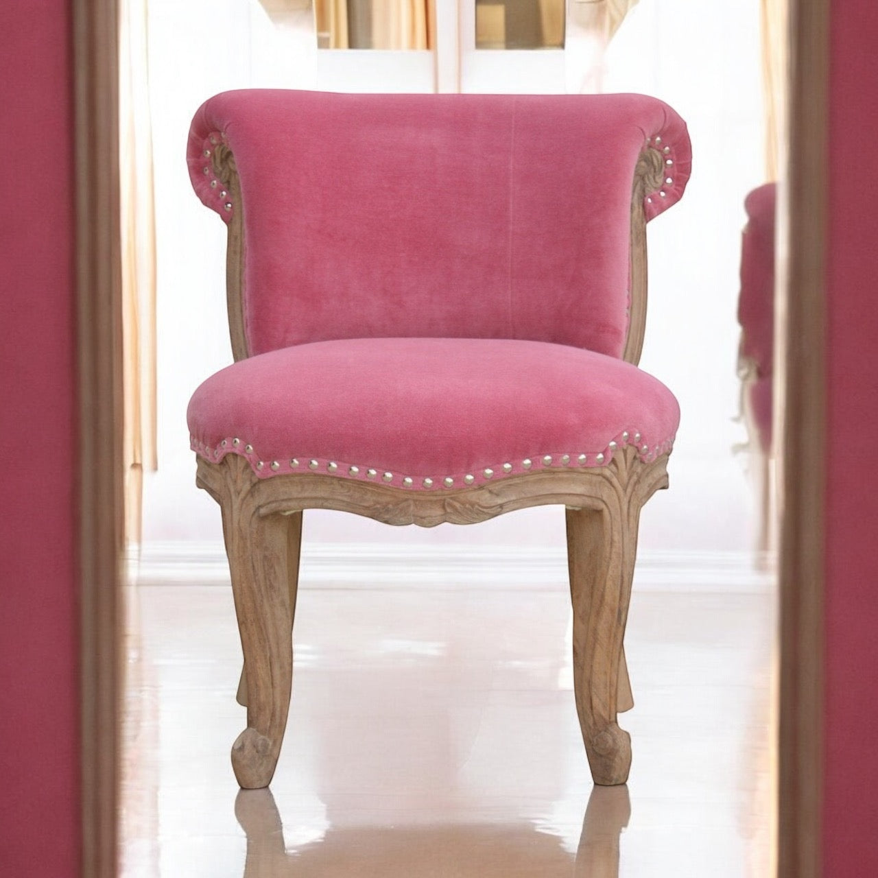 Pink velvet studded Chair