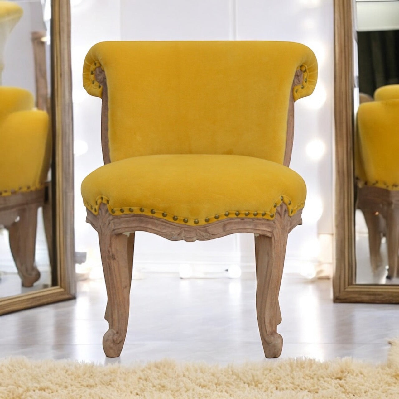 Mustard velvet studded chair