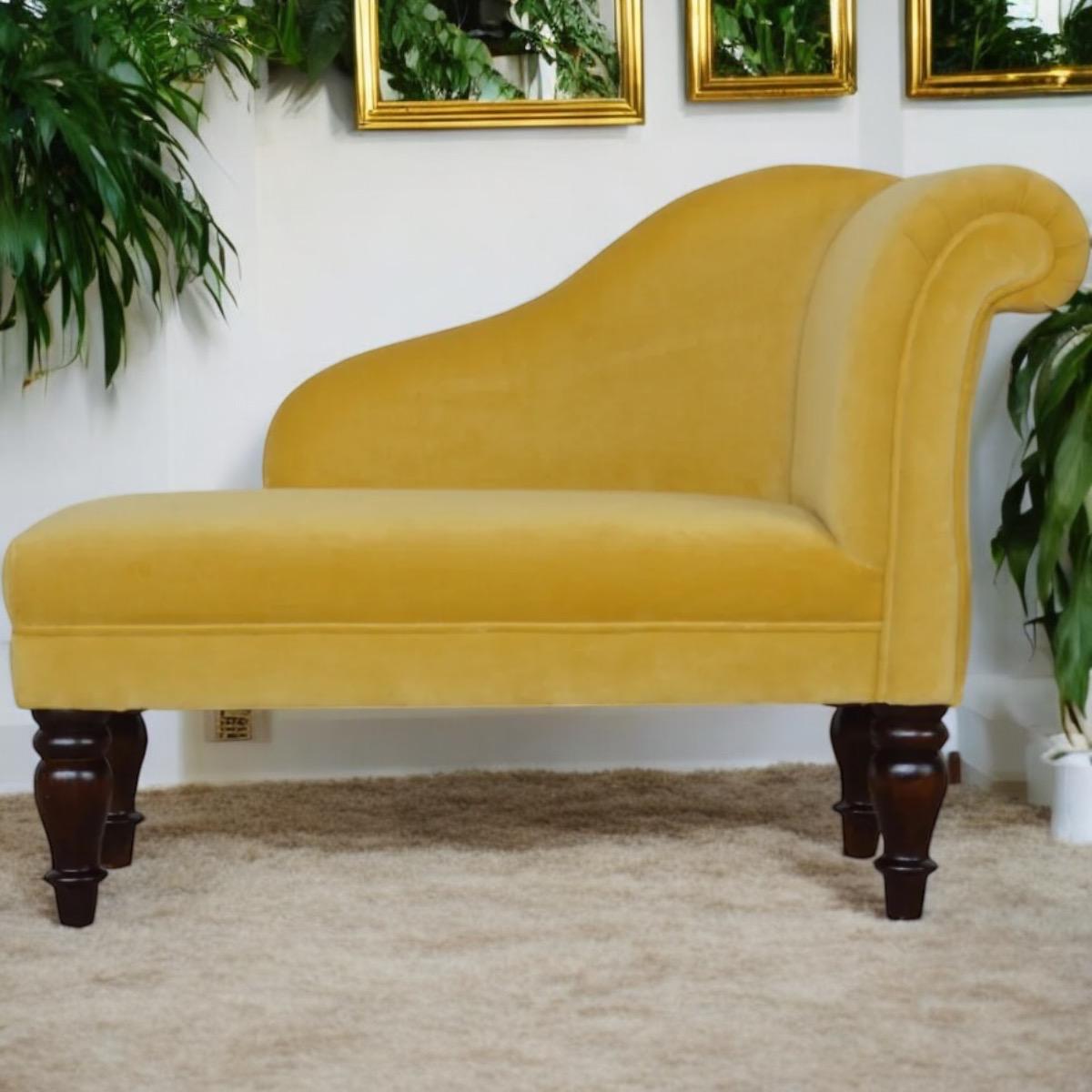 Chaise Lounge - Mustard Velvet