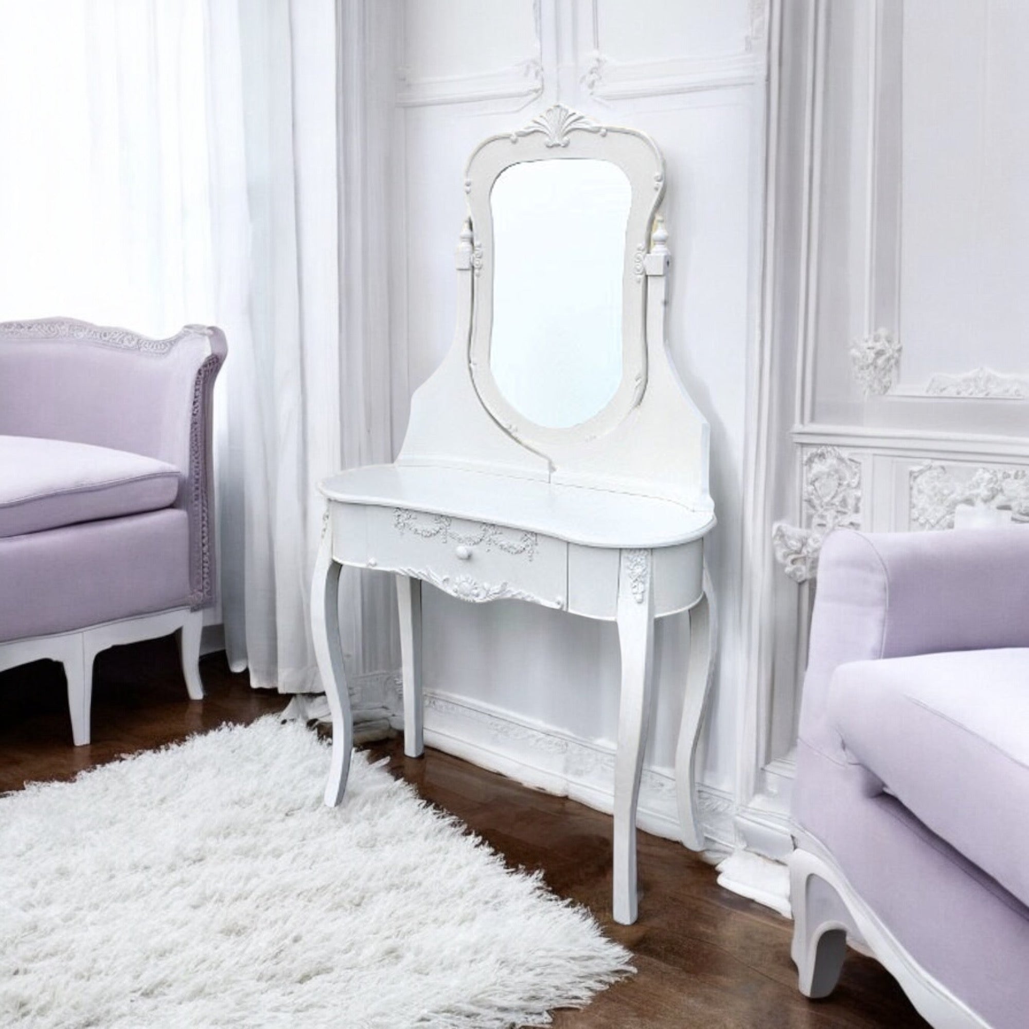 Boudoir Provence Dressing Table with Mirror - Antique White