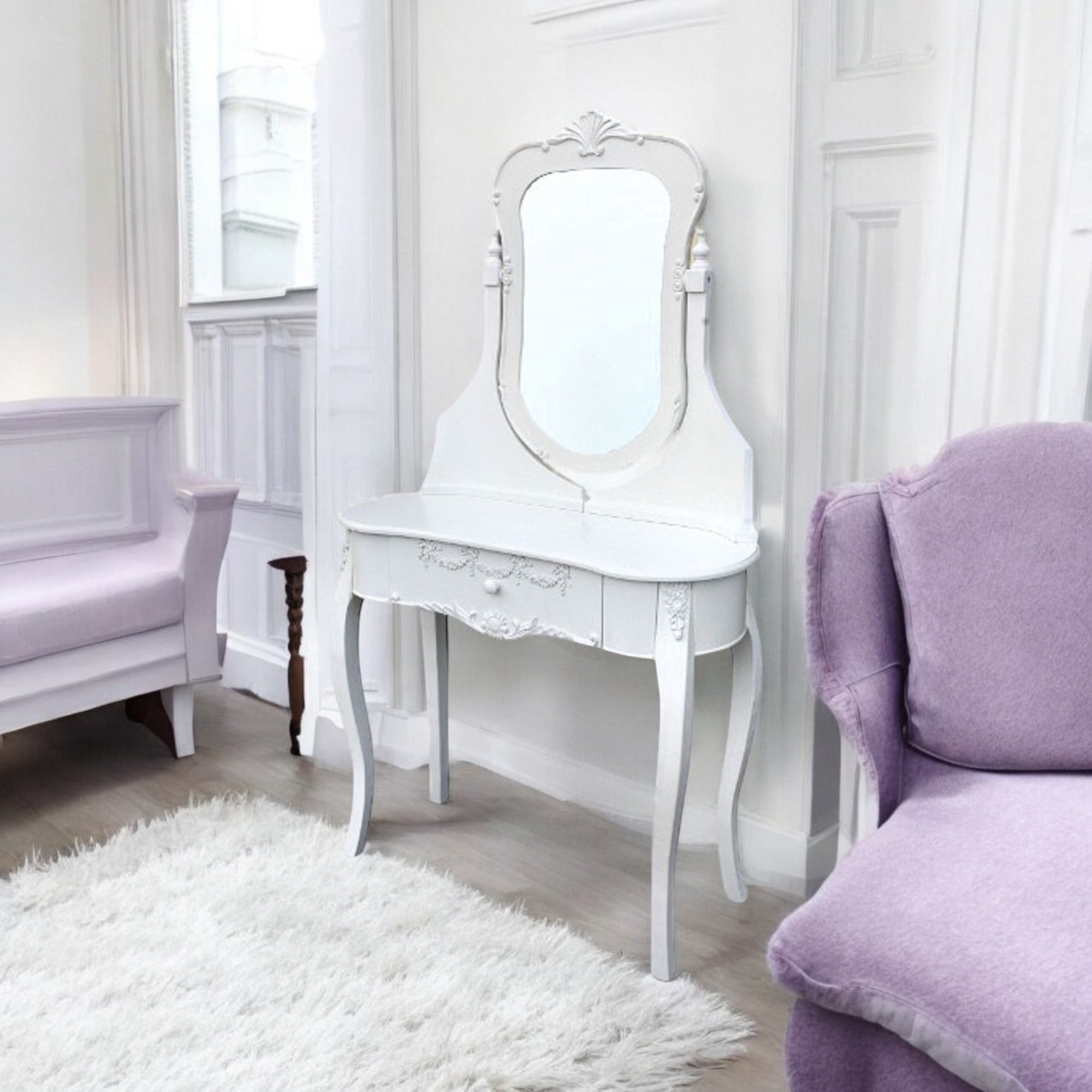 Boudoir Provence Dressing Table with Mirror - Antique White