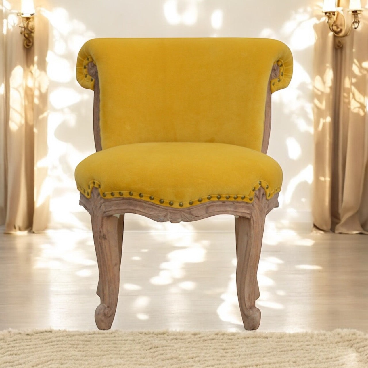 Mustard velvet studded chair
