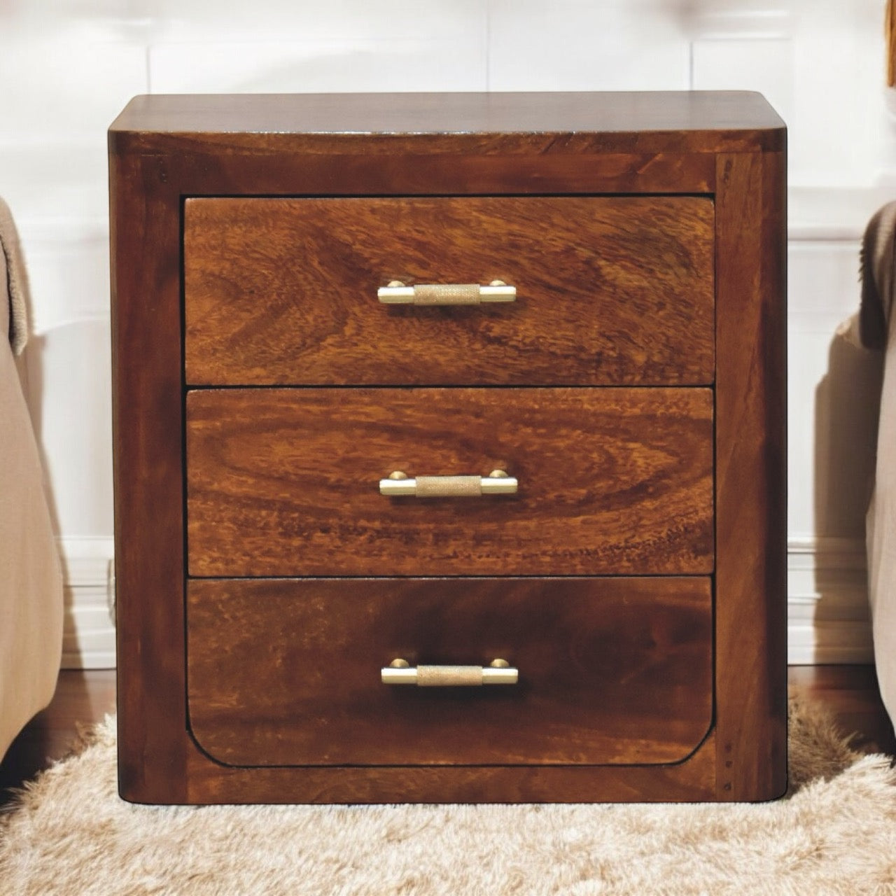 Bedside Table - T-Bar Chestnut oak 3 Drawer