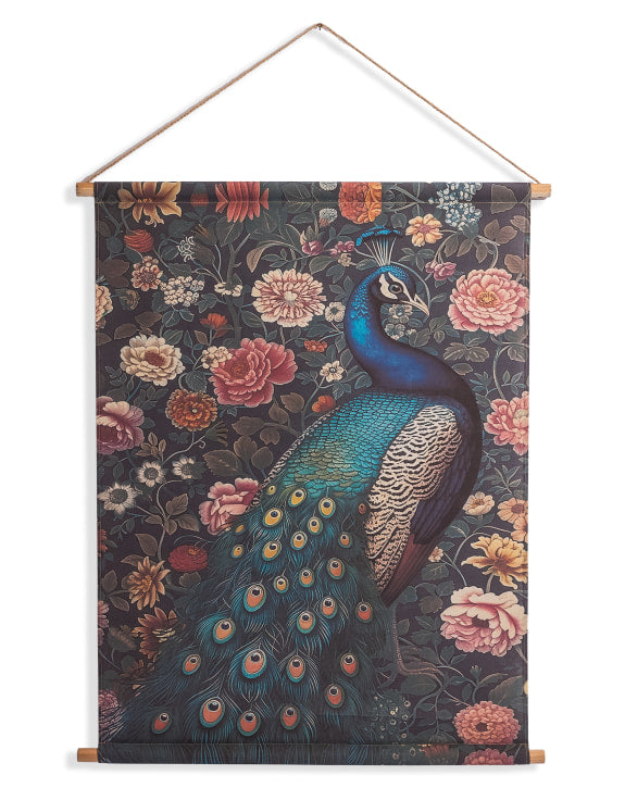 Luxury Peacock & Floral Hanging Canvas Wall Art.