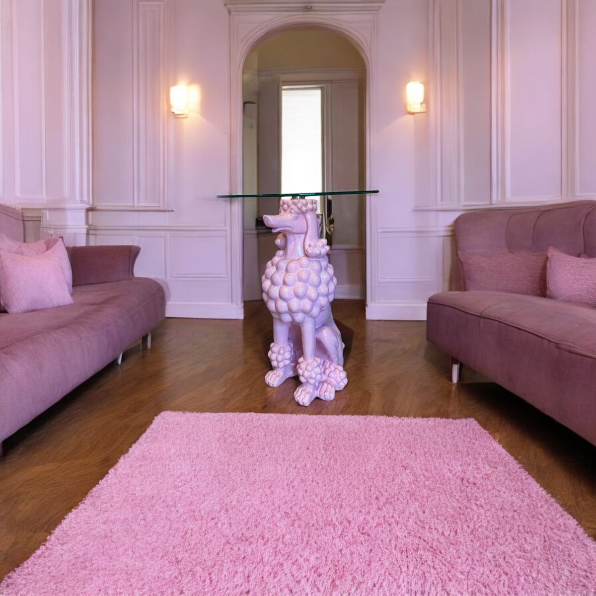 Pink Poodle Glass Side Table | Statement Accent Table