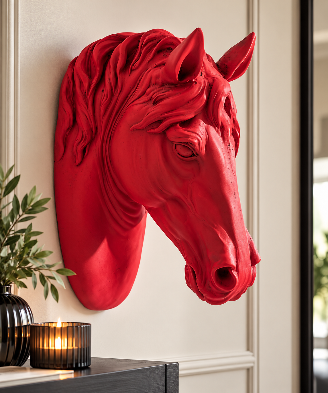 Magenta Pink Horse Head Wall Sculpture – Statement Animal Wall Decor