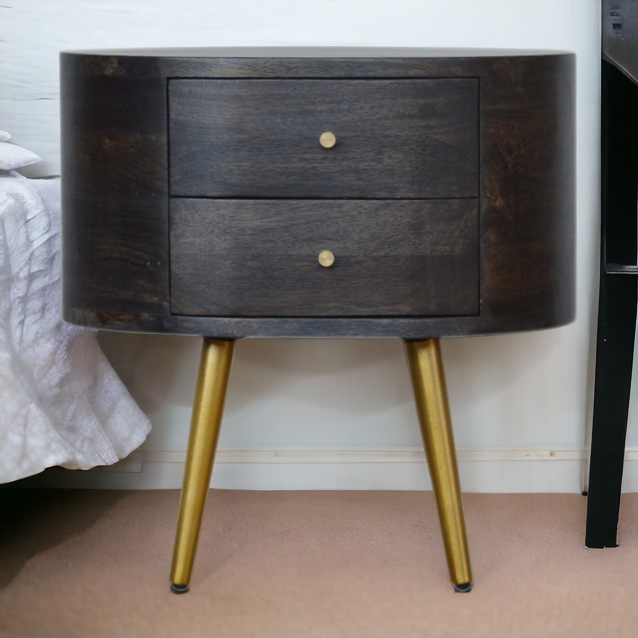 Malibu collection -Ash Black bedside table.