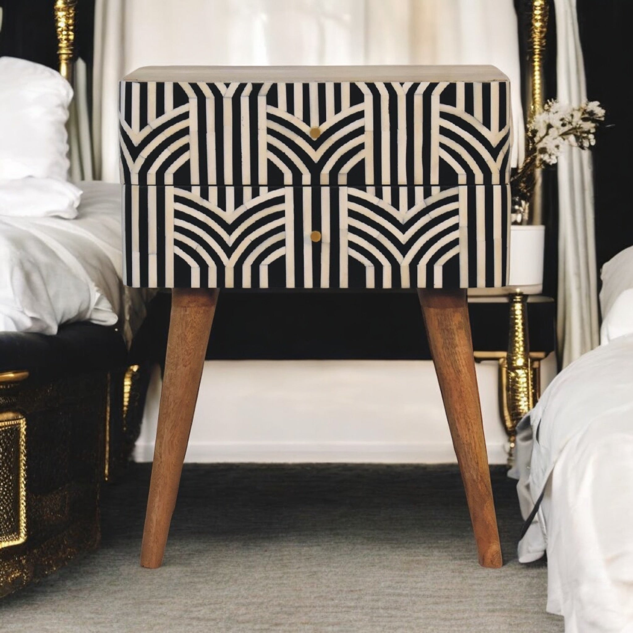 Monochrome Boho bedside table - Pre order Item*