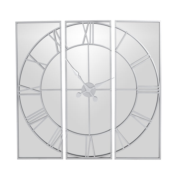 Large Panelled Silver Mirror Wall clock