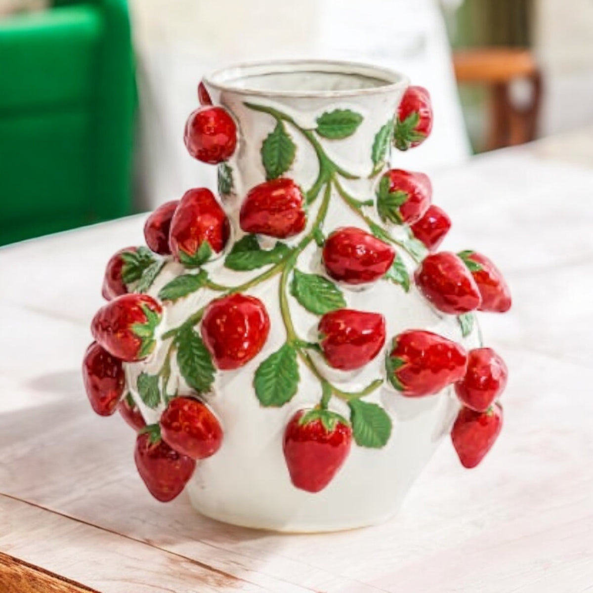 Luxury Strawberry Vine Ceramic Vase – Hand-Painted Statement Vase