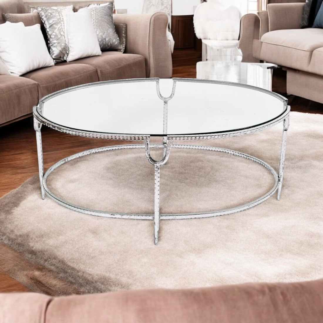 Silver guilt leaf oval coffee table.