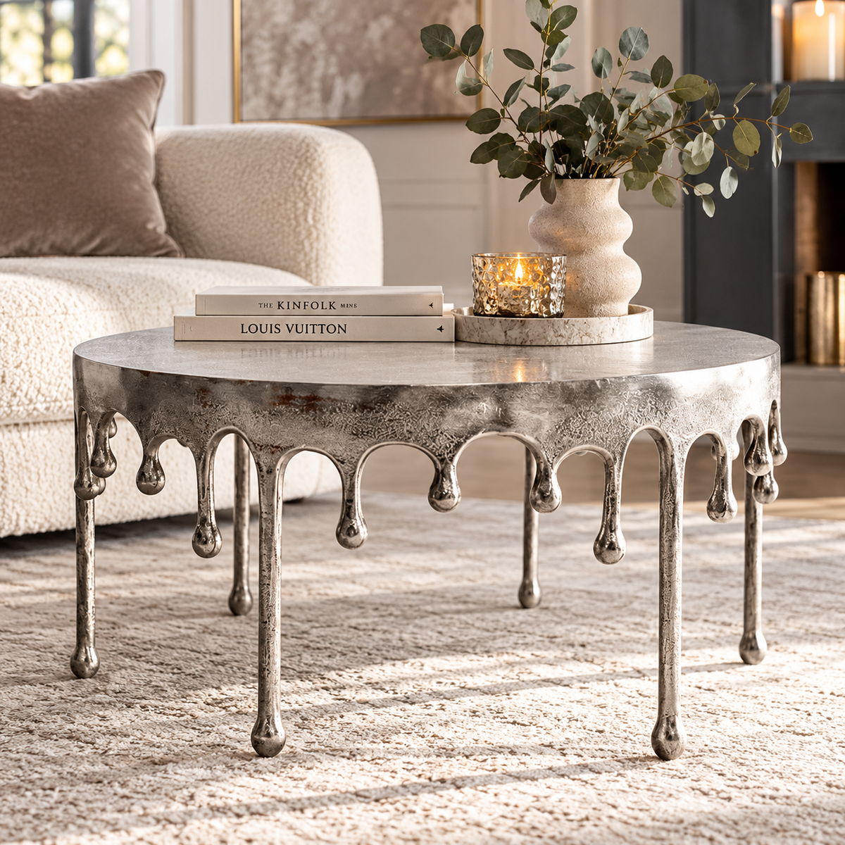 Silver Drip Coffee Table – Luxury Round Statement Coffee Table